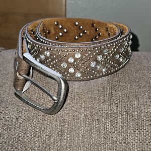 Studded Tan Leather Belt with Silver Accents